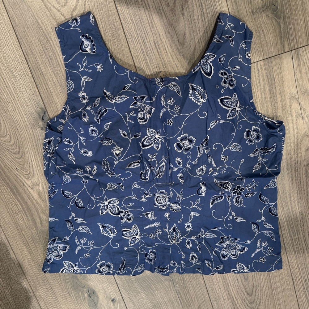 High Sierra Blue Floral Button-Front Tank Top 100% cotton, Size Large - Picture 3 of 3
